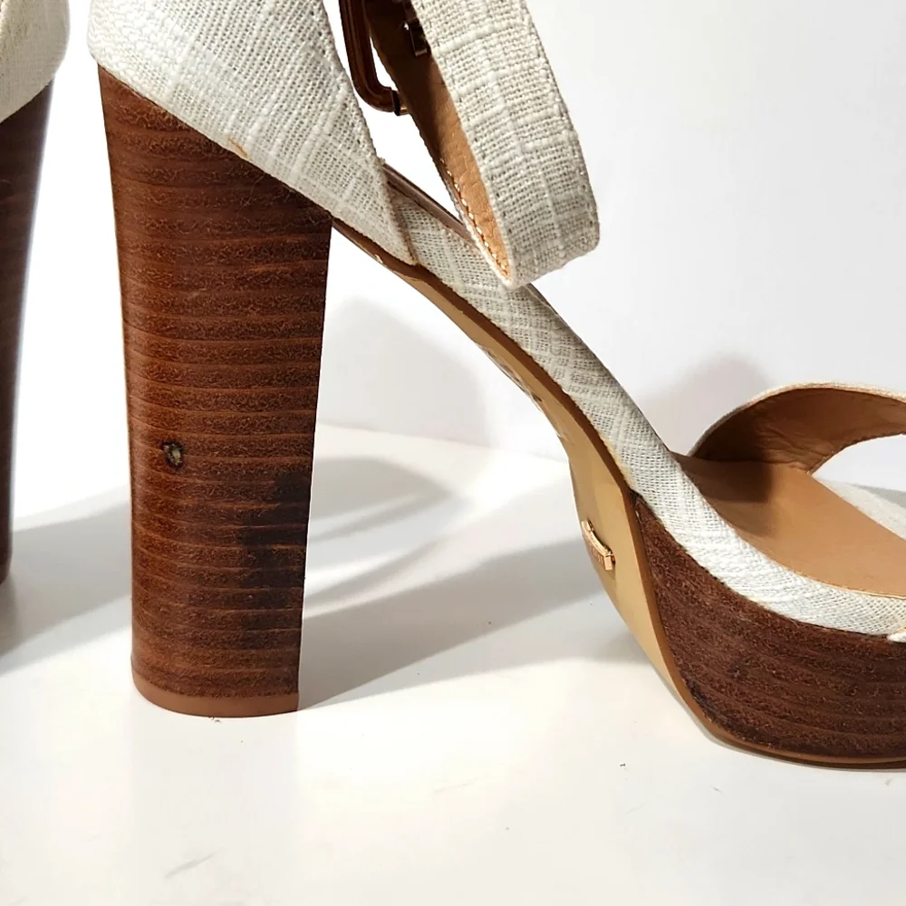 NEW Billini Tahiti White Linen Wood Platform Heels Size 10